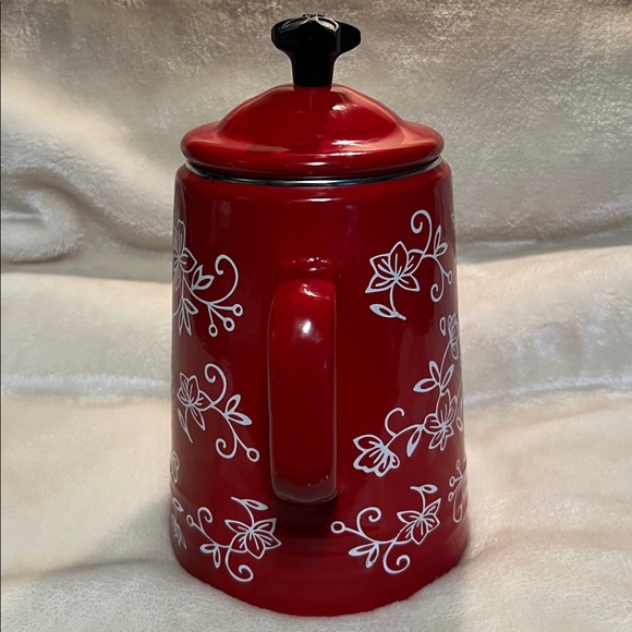 TEMPTATIONS BY TARA ☕️ RED FLORAL LACE OVEN/STOVETOP SAFE PERCULATOR COFFEE POT - Picture 2 of 13
